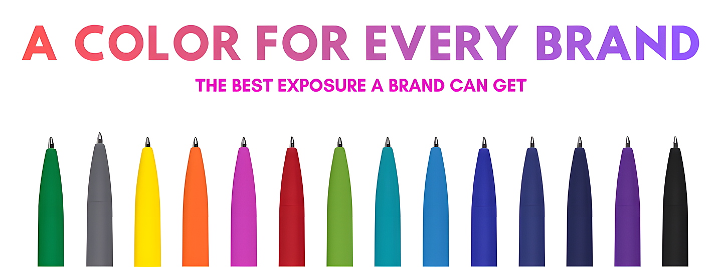 A colour for every brand: a row of pens in many colours
